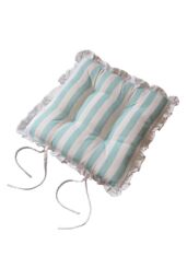 Homescapes Reversible White Frilled Cushion Seat Pad with Ties Blue Stars - Size: 40 cm x 40 cm - thumbnail 2