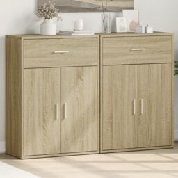 Berkfield Home Sideboards 2 pcs Sonoma Oak 60x30x84 cm Engineered Wood in Brown - Size: 60 x 30 x 84 cm - thumbnail 1