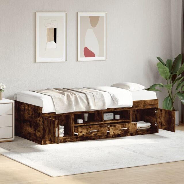 Berkfield Home Daybed with Drawers without Mattress Smoked Oak 100x200 cm in Brown - image 1