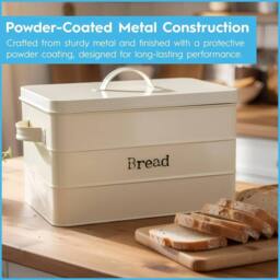FLAVORA Beige Kitchen Bread Bin Metal Vintage Tin - thumbnail 3