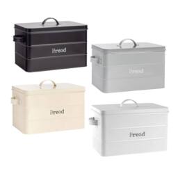 FLAVORA Beige Kitchen Bread Bin Metal Vintage Tin