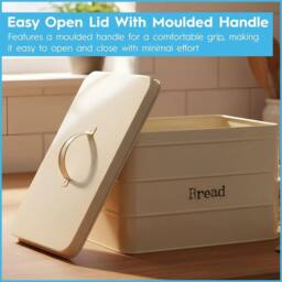 FLAVORA Beige Kitchen Bread Bin Metal Vintage Tin - thumbnail 2