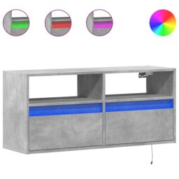 Berkfield Home TV Wall Cabinet with LED Lights Concrete Grey 100x31x45 cm - Size: 100 x 31 x 45 cm - thumbnail 2