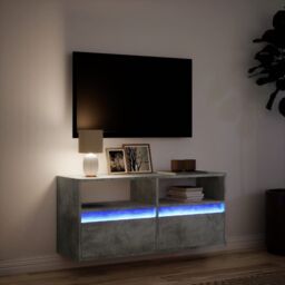 Berkfield Home TV Wall Cabinet with LED Lights Concrete Grey 100x31x45 cm - Size: 100 x 31 x 45 cm - thumbnail 5