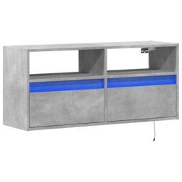 Berkfield Home TV Wall Cabinet with LED Lights Concrete Grey 100x31x45 cm - Size: 100 x 31 x 45 cm - thumbnail 3