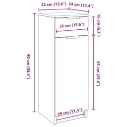Berkfield Home Bathroom Cabinet Black Oak 32x34x90 cm Engineered Wood - Size: 32 x 34 x 90 cm - thumbnail 8