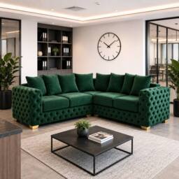 Stratus Interiors Ashley Scatter Back Chesterfield Fabric Sofa - 2&3 Seater Set in Dark Green - thumbnail 3