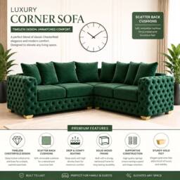 Stratus Interiors Ashley Scatter Back Chesterfield Fabric Sofa - 2&3 Seater Set in Dark Green - thumbnail 4
