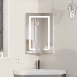 KEEPREAPER LED Corner Bathroom Mirror Cabinet 40x60cm Wall Mounted Storage in White - Size: 40x60 cm - thumbnail 8