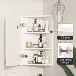 KEEPREAPER LED Corner Bathroom Mirror Cabinet 40x60cm Wall Mounted Storage in White - Size: 40x60 cm - thumbnail 6