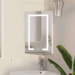 KEEPREAPER LED Corner Bathroom Mirror Cabinet 40x60cm Wall Mounted Storage in White - Size: 40x60 cm - thumbnail 1