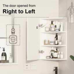 KEEPREAPER LED Corner Bathroom Mirror Cabinet 40x60cm Wall Mounted Storage in White - Size: 40x60 cm - thumbnail 4