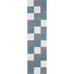 THE RUGS Soft Duck Egg Blue Check High Pile Shaggy Rugs & Runners Living Room - Size: 140 cm x 200 cm - thumbnail 5