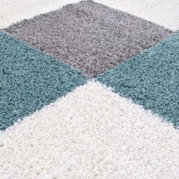 THE RUGS Soft Duck Egg Blue Check High Pile Shaggy Rugs & Runners Living Room - Size: 140 cm x 200 cm - thumbnail 3