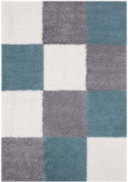 THE RUGS Soft Duck Egg Blue Check High Pile Shaggy Rugs & Runners Living Room - Size: 140 cm x 200 cm - thumbnail 2