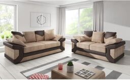 Furnishings For Less UK Dino Large Fabric Sofa Suite - Scatter 3 Seater & 2 Seater in Brown