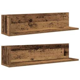 Berkfield Home Decorative Wall Shelves 2 pcs Old Wood 75x16.5x16.5 cm Engineered Wood in Brown - thumbnail 3