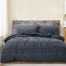 Velosso Teddy Marl Warm & Cosy Duvet Cover & Pillowcase Set in Navy - Size: King - thumbnail 1