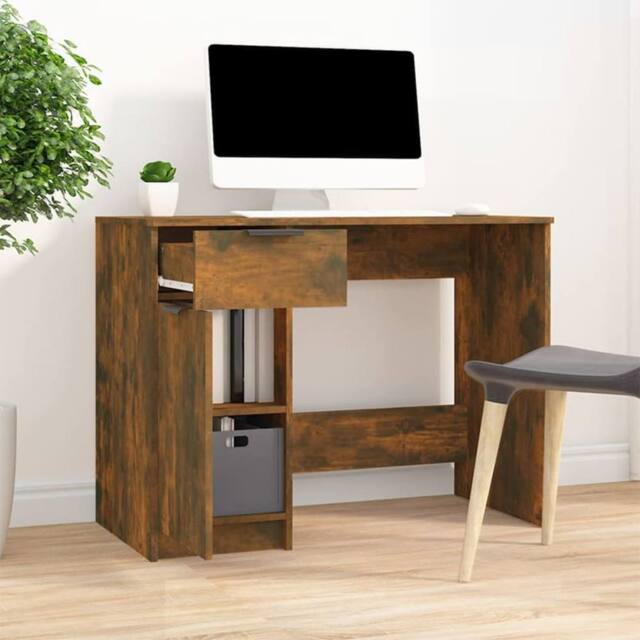 Berkfield Home Decorative Desk Smoked Oak 100x50x75 cm Engineered Wood in Brown - Size: 100 x 50 x 75 cm - image 1