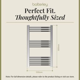 Balterley Straight Heated Towel Rail Radiator, 239W, 500 x 800mm, Chrome in Silver - thumbnail 5