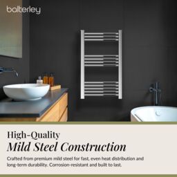 Balterley Straight Heated Towel Rail Radiator, 239W, 500 x 800mm, Chrome in Silver - thumbnail 3