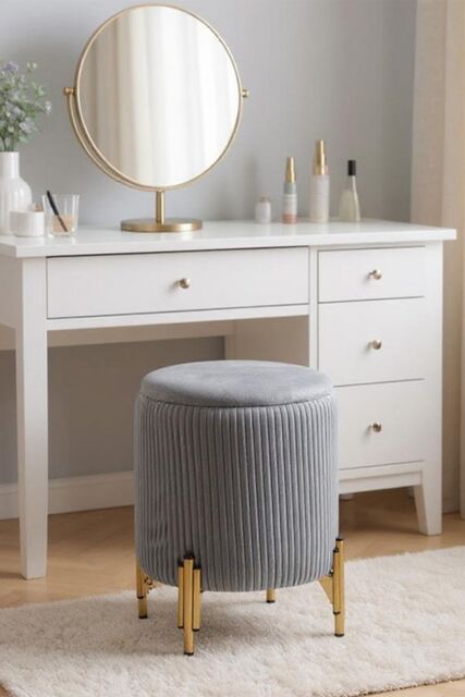 Living and Home Modern Pleated Make-up Chaire Storage Ottoman with Metal Base in Grey - image 1