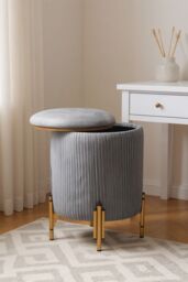 Living and Home Modern Pleated Make-up Chaire Storage Ottoman with Metal Base in Grey - thumbnail 3