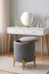 Living and Home Modern Pleated Make-up Chaire Storage Ottoman with Metal Base in Grey - thumbnail 2