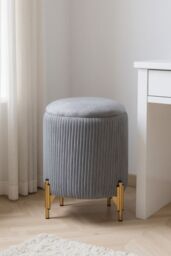 Living and Home Modern Pleated Make-up Chaire Storage Ottoman with Metal Base in Grey - thumbnail 5