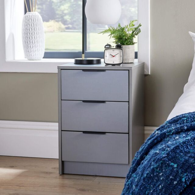 Home Source Phoenix Bedside 3 Drawer Storage Bedroom Nightstand Lamp Side Table in Grey - image 1