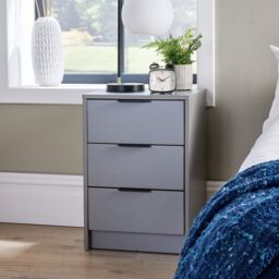Home Source Phoenix Bedside 3 Drawer Storage Bedroom Nightstand Lamp Side Table in Grey - thumbnail 1