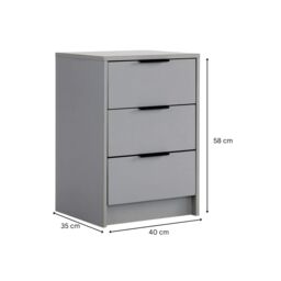 Home Source Phoenix Bedside 3 Drawer Storage Bedroom Nightstand Lamp Side Table in Grey - thumbnail 8