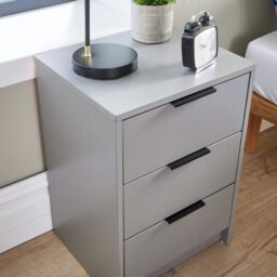 Home Source Phoenix Bedside 3 Drawer Storage Bedroom Nightstand Lamp Side Table in Grey - thumbnail 4