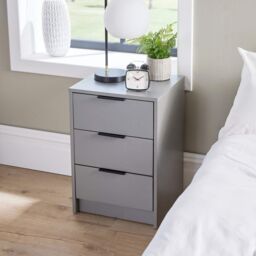 Home Source Phoenix Bedside 3 Drawer Storage Bedroom Nightstand Lamp Side Table in Grey - thumbnail 2