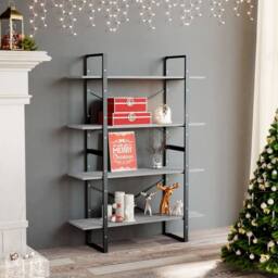 Berkfield Home 4-Tier Book Cabinet Concrete Grey 100x30x140 cm Engineered Wood - Size: 100 x 30 x 140 cm - thumbnail 2