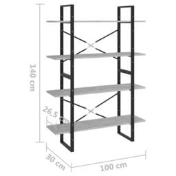 Berkfield Home 4-Tier Book Cabinet Concrete Grey 100x30x140 cm Engineered Wood - Size: 100 x 30 x 140 cm - thumbnail 7