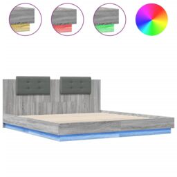 Berkfield Home Bed Frame with LED without Mattress Grey Sonoma 160x200 cm - thumbnail 2