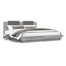 Berkfield Home Bed Frame with LED without Mattress Grey Sonoma 160x200 cm - thumbnail 5