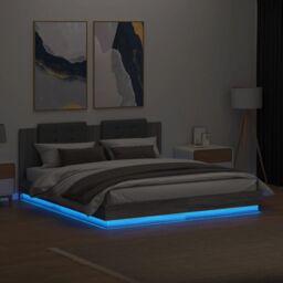 Berkfield Home Bed Frame with LED without Mattress Grey Sonoma 160x200 cm - thumbnail 4
