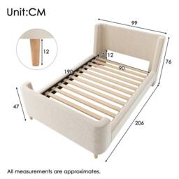 Matteo 3FT Single Upholstered Sleigh Bed - Cosmic Pattern - Kids Beige Velvet - thumbnail 2