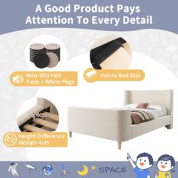 Matteo 3FT Single Upholstered Sleigh Bed - Cosmic Pattern - Kids Beige Velvet - thumbnail 5