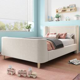 Matteo 3FT Single Upholstered Sleigh Bed - Cosmic Pattern - Kids Beige Velvet - thumbnail 8
