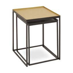 Orsina Nest Of 2 Tables For Outdoor Patio, Modern Bedside Tables, Square Tables With Silver Hues, Small Side Tables in Gold - thumbnail 3