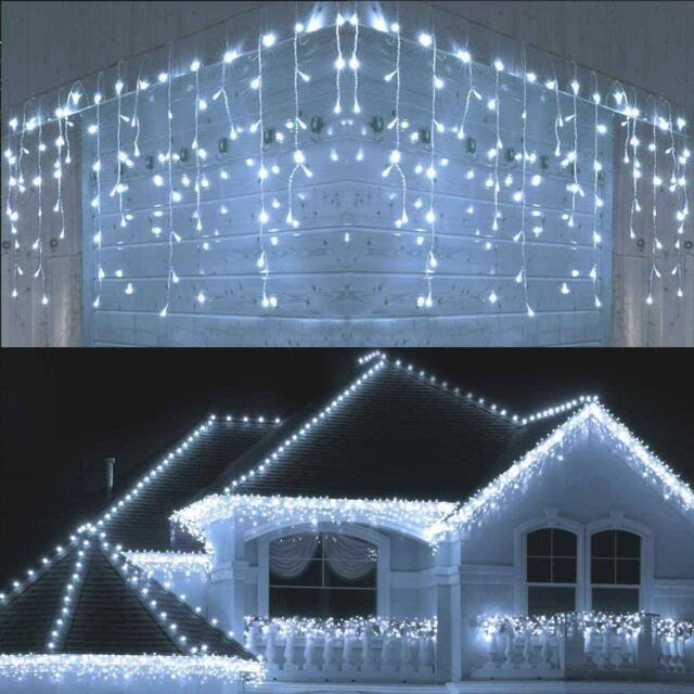 Shatchi 240 Cool White LED Icicle Christmas Lights - 8 Modes, Auto Timer - image 1