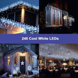 Shatchi 240 Cool White LED Icicle Christmas Lights - 8 Modes, Auto Timer - thumbnail 5
