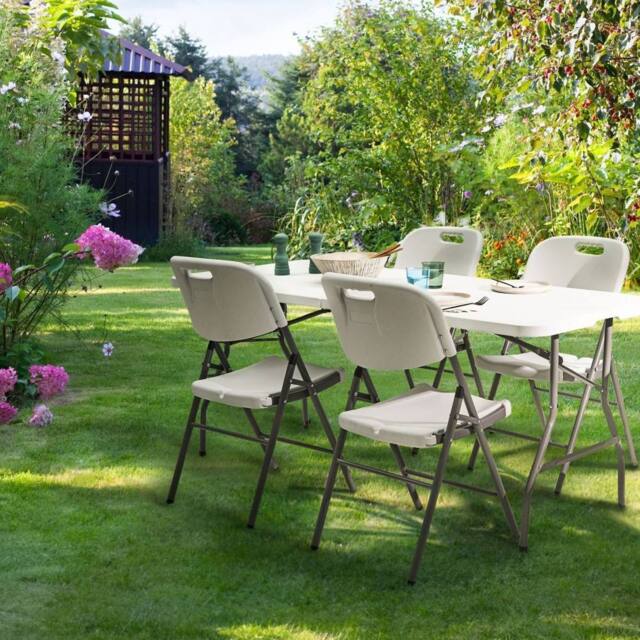 Wyld and Coco White 4-Seater Foldable Garden Dining Set - Modern No Assembly - image 1