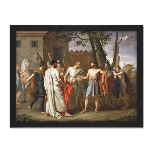 "Artery8 Wall Art Print De Ribera Cincinnatus Abandons Plough Painting Large Framed Wall Décor Art in White - Size: W18"" x H24""" - image 1