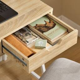 SoBuy Compact Office Desk - Light Oak & White Frame - thumbnail 8