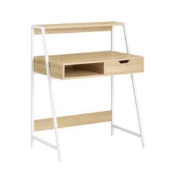 SoBuy Compact Office Desk - Light Oak & White Frame - thumbnail 3