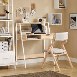 SoBuy Compact Office Desk - Light Oak & White Frame - thumbnail 1